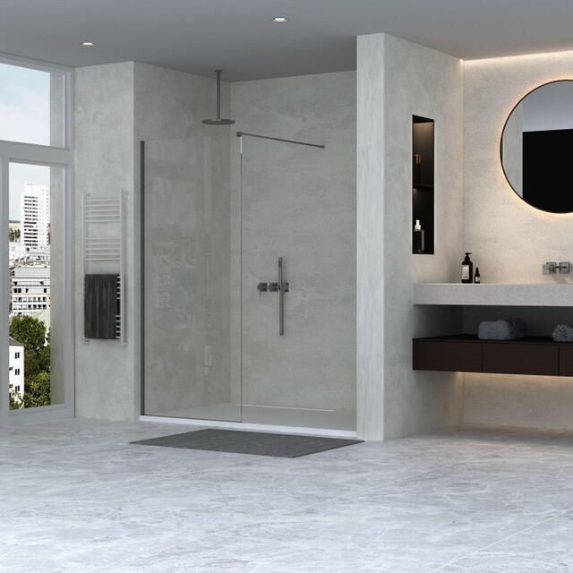 Adema Sparkle 2.0 Inloopdouche 70x200cm wandprofiel stabilisatiestang helder glas zwart mat SW1381713 SW1381722 SW1381726