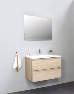 Adema Bella badmeubel met acryl wastafel 1 kraangat met spiegel met licht 80x55x46cm Eiken SWGA80EIA1SPIL