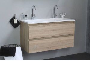 Adema Bella badmeubel met acryl wastafel 2 kraangaten 100x55x46cm Eiken SWGA100EIA2