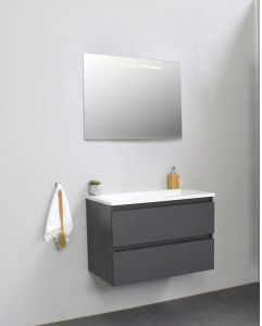 Adema Bella badmeubel met acryl wastafel zonder kraangat met spiegel met licht 80x55x46cm Antraciet mat SWGA80MAA0SPIL