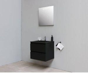 Adema Bella badmeubel met acryl wastafel Zwart 1 kraangat met spiegel met licht 60x55x46cm Zwart mat SWGA60MZZ1SPIL