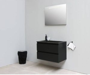 Adema Bella badmeubel met acryl wastafel Zwart zonder kraangat met spiegel met licht 80x55x46cm Zwart mat SWGA80MZZ0SPIL