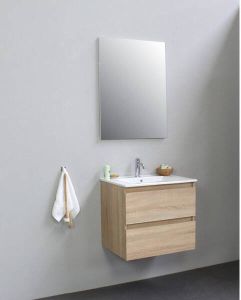 Adema Bella badmeubel met keramiek wastafel 1 kraangat met spiegel 60x55x46cm Eiken Flat Pack SWFP60EIP1SP