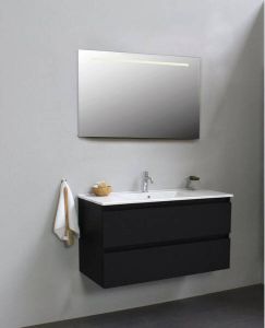 Adema Bella badmeubel met keramiek wastafel 1 kraangat met spiegel met licht 100x55x46cm Zwart mat SWGA100MZP1SPIL
