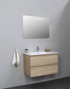 Adema Bella badmeubel met keramiek wastafel 1 kraangat met spiegel met licht 80x55x46cm Eiken Flat Pack SWFP80EIP1SPIL