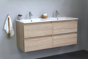 Adema Bella badmeubel met keramiek wastafel 2 kraangaten 120X55X46cm Eiken Flat Pack SWFP120EIP2