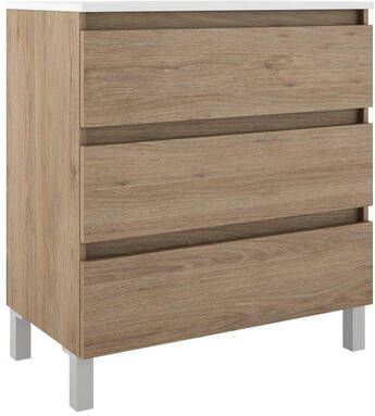 Adema Chaci PLUS Wastafelonderkast 80x86x46cm 3 lades Geintegreerde greep MFC eiken (hout) 084442