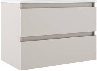 Adema Chacito Badkamermeubelset 80x39.5x55cm ondiep 2 lades greeploos wastafel glans wit 1 kraangat mat cotton (beige) SW1212814 SW7090