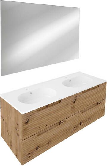 Adema Prime Balance Badkamermeubelset 120x55x45cm 2 ovale keramische wasbakken wit 2 kraangaten 4 lades rechthoekige spiegel rustiek eiken SW718719 SW724613 SW1027164 x 2