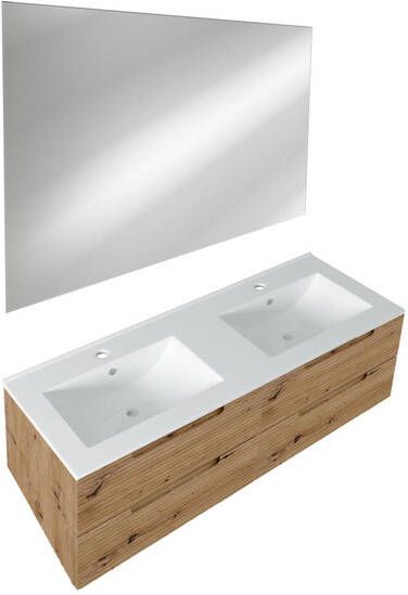 Adema Prime Balance Badkamermeubelset 120x55x45cm 2 rechthoekige keramische wasbakken wit 2 kraangaten 4 lades rechthoekige spiegel rustiek eiken SW724613 SW804533 Sw1027164 2x