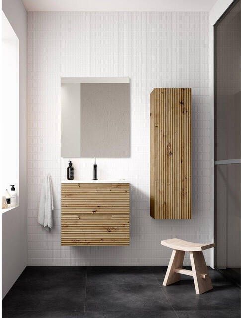 Adema Prime Balance Badkamermeubelset 60x55x45cm 1 rechthoekige keramische wasbak wit 1 kraangat 2 lades rechthoekige spiegel rustiek eiken SW724610 SW804530 SW1027165