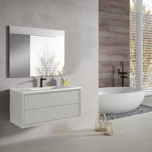 Adema Prime Core Badkamermeubelset 100x50x45cm 1 ovale keramische wasbak wit 1 kraangat 2 lades rechthoekige spiegel mat cotton (beige) SW892685 SW718718 SW724612