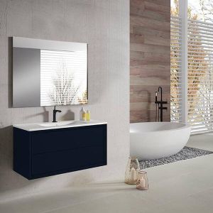Adema Prime Core Badkamermeubelset 100x50x45cm 1 rechthoekige keramische wasbak wit 1 kraangat 2 lades rechthoekige spiegel mat marine blauw SW892686 SW804532 SW724612