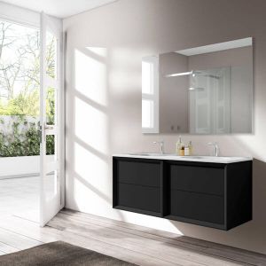 Adema Prime Core Badkamermeubelset 120x50x45cm 2 ovale keramische wasbakken wit 2 kraangaten 4 lades rechthoekige spiegel mat zwart 2xSW892679 SW718719 SW724613