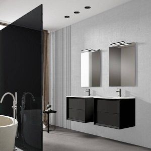 Adema Prime Core Badkamermeubelset 60x50x45cm 1 rechthoekige keramische wasbak wit 1 kraangat 2 lades rechthoekige spiegel mat zwart SW892679 SW804530 SW724610