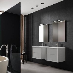 Adema Prime Core Badkamermeubelset 60x50x45cm 1 rechthoekige keramische wasbak wit 1 kraangat 2 lades rechthoekige spiegel mat greige (grijs) SW892680 SW804530 SW724610