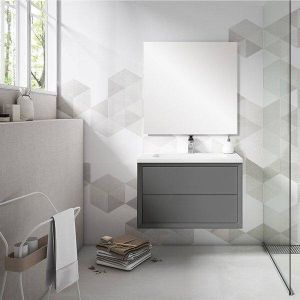 Adema Prime Core Badkamermeubelset 80x50x45cm 1 rechthoekige keramische wasbak wit 1 kraangat 2 lades rechthoekige spiegel mat antraciet SW892721 SW804531 SW724611