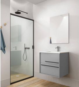 Adema Prime Essential Badkamermeubelset 60x55x46cm 1 rechthoekige wasbak wit 1 kraangat 2 lades rechthoekige spiegel mat greige (grijs) SW892661 SW804530 SW724610