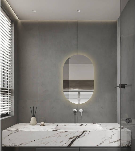 Adema Shine Badkamerspiegel 50x80cm Ovaal horizontale verticale plaatsing indirecte LED verlichting Spiegelverwarming Infrarood SW11-5080