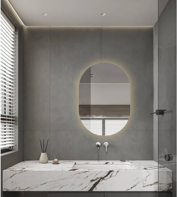 Adema Shine Badkamerspiegel 70x100cm Ovaal horizontale verticale plaatsing indirecte LED verlichting Spiegelverwarming Infrarood SW11-70100