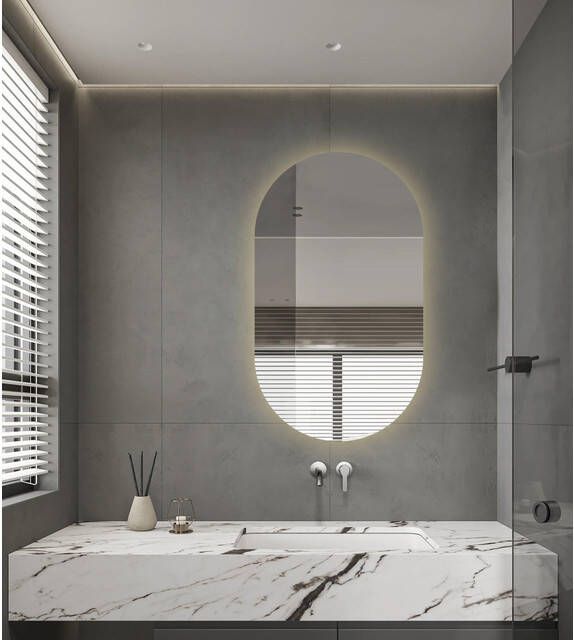 Adema Shine Badkamerspiegel 70x120cm Ovaal horizontale verticale plaatsing indirecte LED verlichting Spiegelverwarming Infrarood SW11-70120
