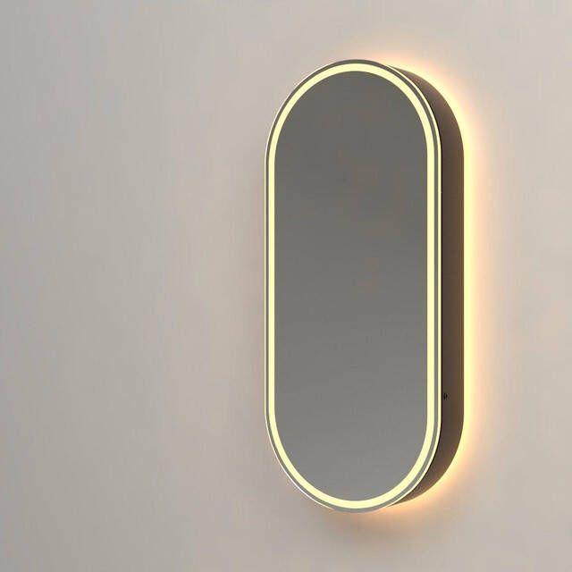 Adema Shine Spiegelkast 45x100x14cm ovaal indirecte verlichting LED spiegelverwarming zwart SW1236526