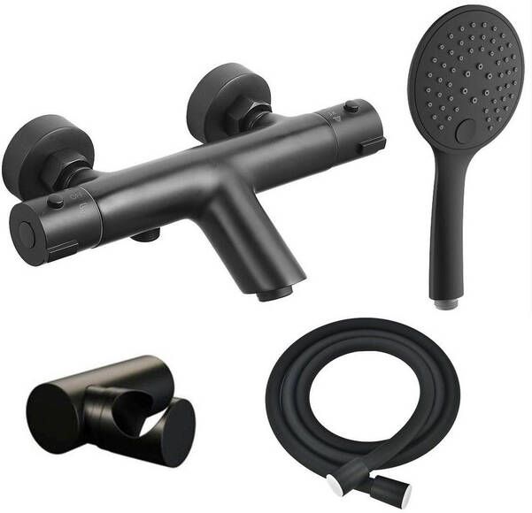 Adema Sparkle 2.0 thermostatische bad- douchekraan handdouche 3 standen met houder inclusief doucheslang mat zwart SW696251 SW706210 SW720565 SW496816