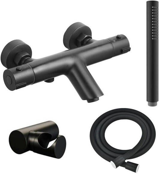 Adema Sparkle 2.0 thermostatische bad- douchekraan staafhanddouche en houder incl. doucheslang mat zwart SW696251 SW706210 SW720565 SW496811