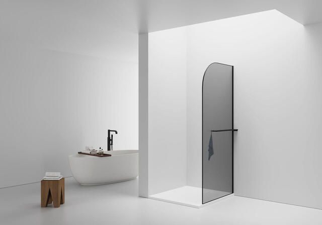 Aloni Douchewand 100x200cm afgeronde hoeken rookglas veiligheidsglas 6mm handdoekhouder zwart mat DW-100MB