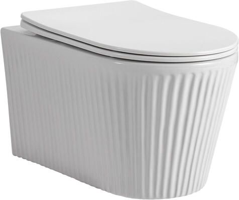 Aloni Muffly Hangend Toilet 36.5x52x34.6cm wervelspoeling randloos met zitting softclose quick release compact ribbel glans wit AL3011