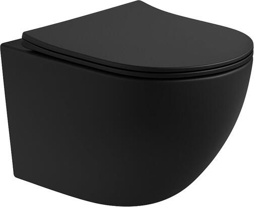 Aloni Pro Hangend Toilet 36x49x32cm wervelspoeling randloos met zitting softclose quick release compact mat zwart PRO2025