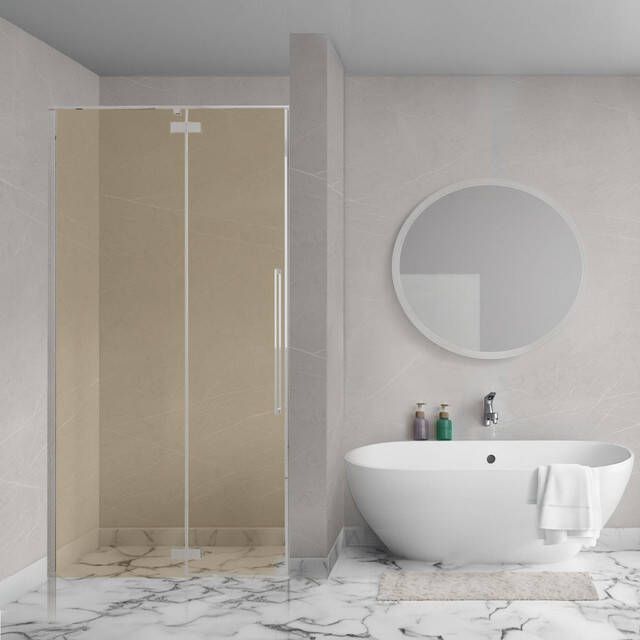 Aqua Vista Oria Linea nisdeur 100x200cm incl. montageset champagne glas Geborsteld rvs SW1186322 SW1186295