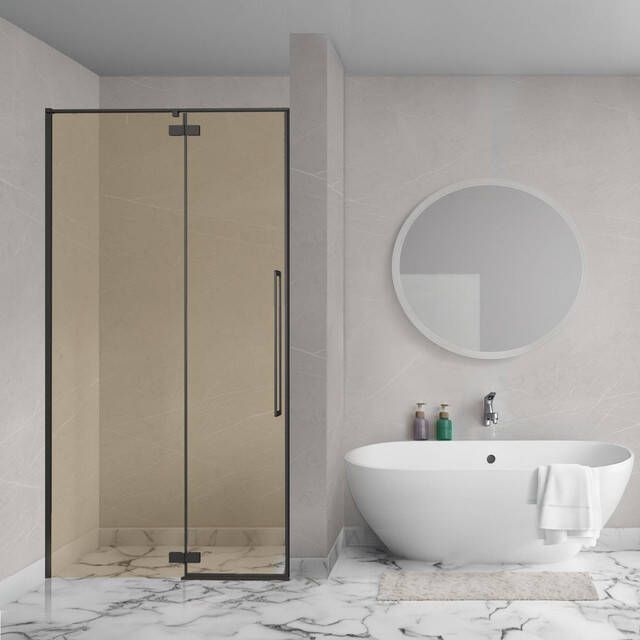 Aqua Vista Oria Linea nisdeur 100x200cm incl. montageset champagne glas Mat zwart SW1186322 SW1175900