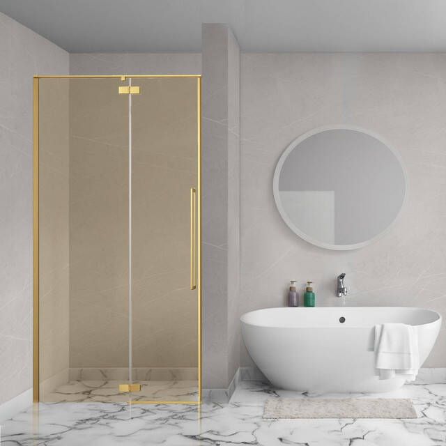 Aqua Vista Oria Linea nisdeur 80x200cm incl. montageset champagne glas Geborsteld goud SW1186313 SW1186316