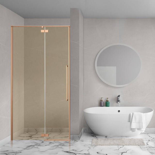 Aqua Vista Oria Linea nisdeur 80x200cm incl. montageset champagne glas Geborsteld koper SW1186313 SW1186312