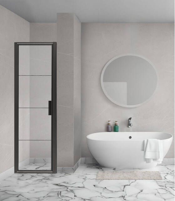 Aqua Vista Triple Draaideur 70x200 cm 8mm helder glas onderdeel hoekcabine mat zwart R-BE-C70D-FFF