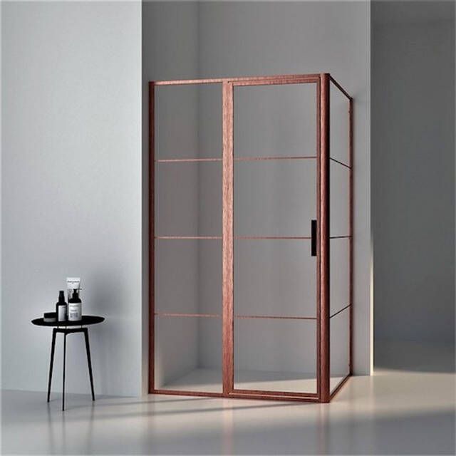 Aqua Vista Triple Draaideur 90x200cm 8mm helder glas onderdeel hoekcabine geborsteld koper R-BC-C90-FFF