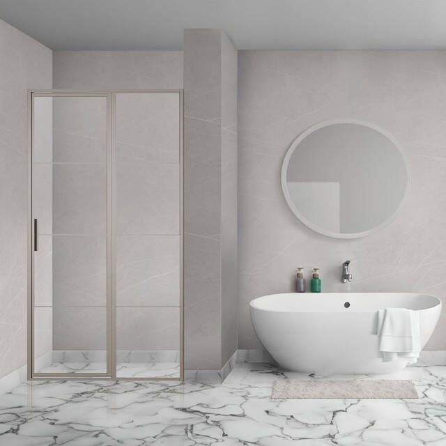 Aqua Vista Triple Draaideur met vast deel 120x200 cm helder glas gunmetal (antraciet) R-GML-L120-FFF
