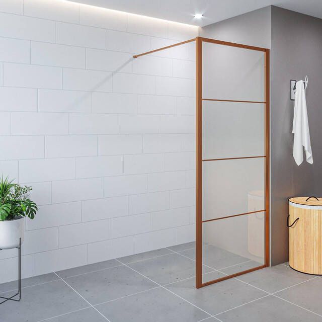 Aqua Vista Triple Zijwand 100x200 cm incl. wandbeugel helder glas geborsteld koper R-BC-2120-100-FFF