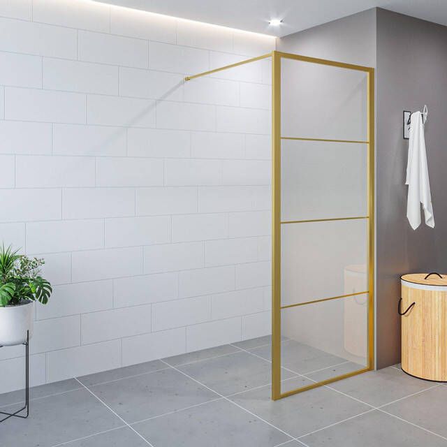 Aqua Vista Triple Zijwand 100x200 cm incl. wandbeugel helder glas geborsteld messing (goud) R-BYT-2120-100-FFF