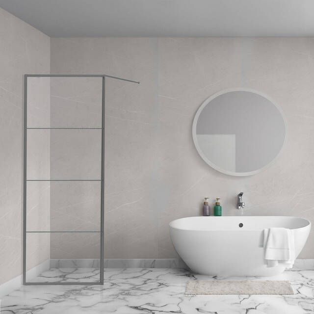 Aqua Vista Triple Zijwand 100x200 cm incl. wandbeugel helder glas Gunmetal (antraciet) R-GML-2120-100-FFF