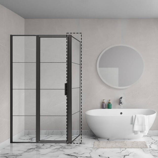 Aqua Vista Triple Zijwand 160x200 cm incl. wandbeugel helder glas mat zwart R-BE-2120-160-FFF