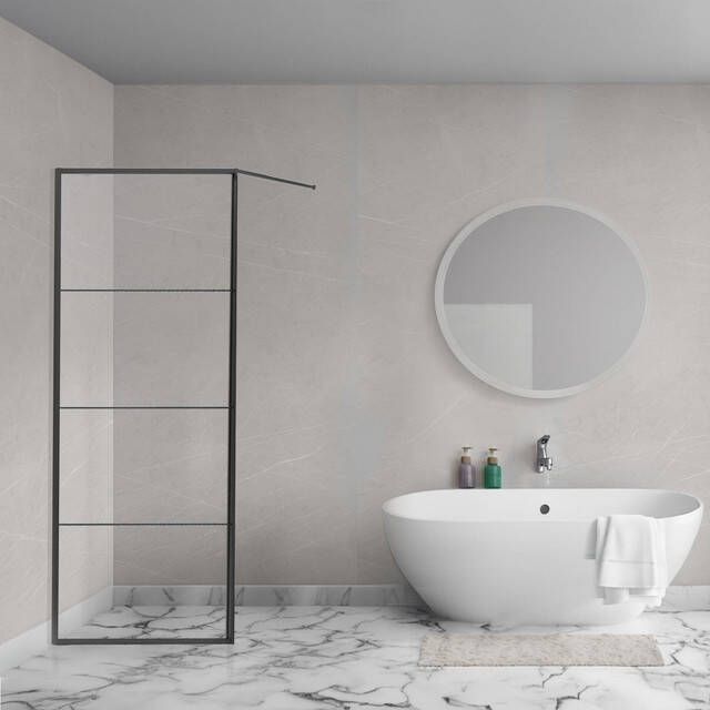 Aqua Vista Triple Zijwand 90x200 cm incl. wandbeugel helder glas mat zwart R-BE-2120-90-FFF