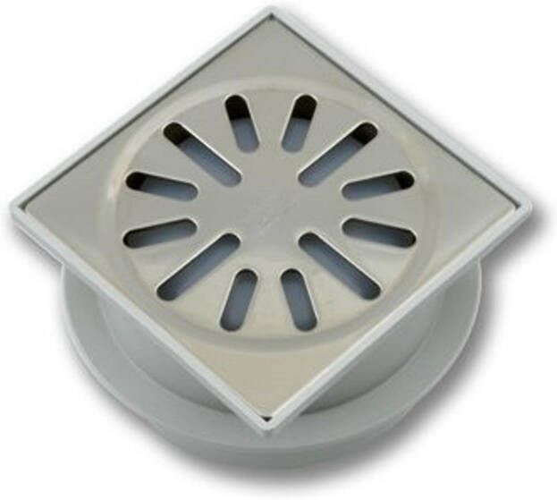 Aquaberg ABS vloerput met RVS rooster met onderuitloop Ø50mm niet verstelbaar 100x100mm met PPC reukafsluiter reukslot 37mm 4210