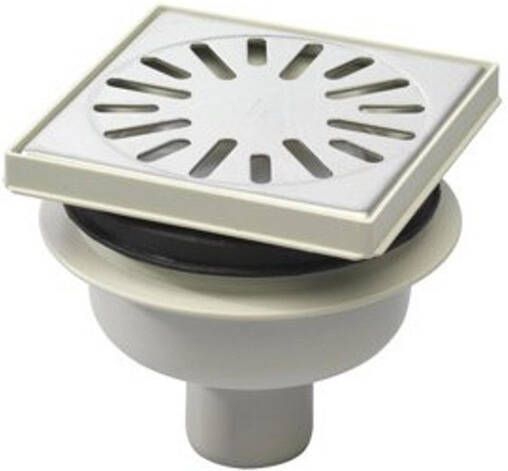 Aquaberg kunststof put met onderaansl50mm RVS rooster vertselbaar 146x146mm met PPC reukslot 50mm vert 30 hor 15mm 4015146