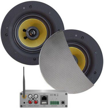 Aquasound WiFi Audio wifi-audiosysteem (airplay dlna) 70 watt incl zumba speakers mat chroom (230 mm) . 230v 24v lan wlan WMA70-ZC