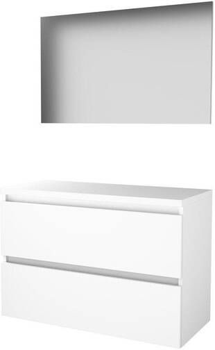 Basic Line Basic-Line Basic 46 badkamermeubelset 100x46cm greeploos 2 lades wastafelblad Spiegel MDF lak Ice White 1813447