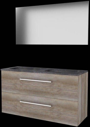 Basic Line Basic-Line Basic 46 badkamermeubelset 120x46cm met grepen 2 lades hardsteen wastafel 0 kraangaten Spiegel MFC Scotch Oak 1813260