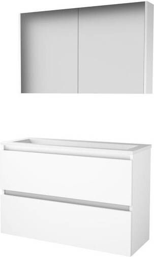 Basic Line Basic-Line Comfort 39 badkamermeubelset 100x39cm greeploos 2 lades acryl wastafel 0 kraangaten Spiegelkast MDF lak Ice White 1810315