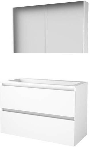 Basic Line Basic-Line Comfort 46 badkamermeubelset 100x46cm greeploos 2 lades acryl wastafel 1 kraangat Spiegelkast MDF lak Ice White 1810465